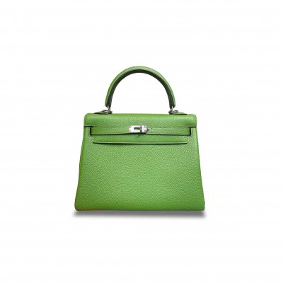 HERMÈS KELLY 25 TOGO FOREST GREEN SILVER BUCKLE (25*17*7cm) 